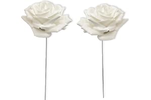 matches21 HOME & HOBBY Large Wax Roses Set of 2 Mother of Pearl - Durable Textile Roses with Wax Flowers
