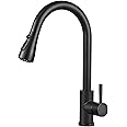 HOTTIST Stainless Steel Kitchen Sink Taps Mixer with Pull Out Spray, Swivel Single Handle High Arc Pull Down Faucet for UK Standard Fittings (Matte Black)