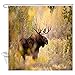 Produktbild Animal Deer Duschvorhänge, Wild Brown Bighorn Hirsch, Elch im Dschungel, Einsame Rentier Badvorhang, Polyester Stoff Badezimmer Vorhang mit 12 Haken, 177,9 x 177,8 cm