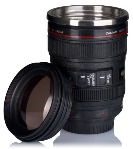 VENKON – Kamerabecher Isoliertasse in Objektiv Design – Deckel in Linsenoptik – ca. 300ml, schwarz - 4