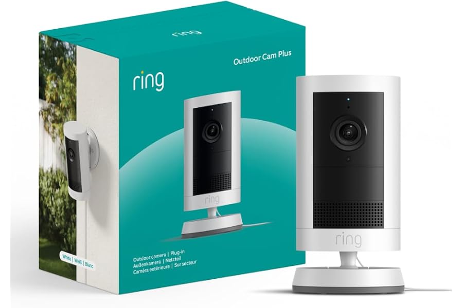 Ring Außenkamera Plus Netzstecker (Outdoor Camera Plus neueste generation) | 2K-Weitwinkelvideo | Kabellose Überwachungs