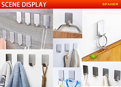 SPAHER Selbstklebend Handtuchhaken Haken 8 Stück Wasserdicht 304 Edelstahl 3M Badezimmer WC Traceless Hat Handtuch Kleiderhaken Schiene Aufbewahrung Kleiderbügel Racks Wand Haken für Küche Bad - 6