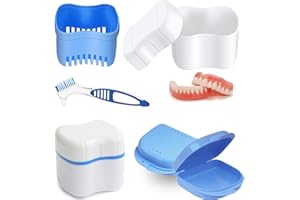 HONGECB Caja de Dentadura Postiza, Caja de Almacenamiento de Dentaduras Postizas, Caja de Baño Estuche para Dentadura con Colador, con Pcs Cepillo de Dientes Postizos, para Remojo Limpieza, Azul