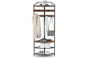VEDECASA Garderobenständer Metall-Eckgarderobe Flurbaum freistehender Kleiderständer mit 12 beweglichen Haken,und Aufbewahrungsregal für Flur Wohnzimmer Schlafzimmer Büro Flur Eingang