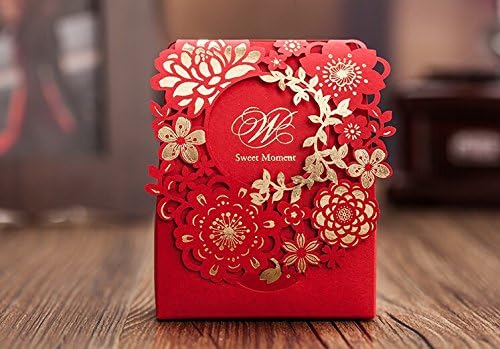 Erosion 50x Wedding Decoration Gift Bag Red Flower Floral Elegant Luxury Laser Cut Party Sweet Favors Paper Candy Box For Guest