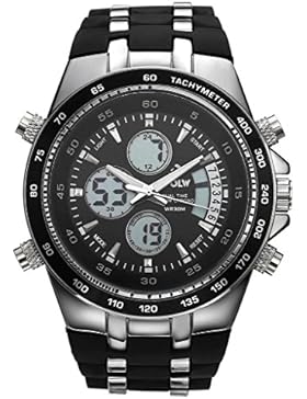 JSDDE Herren Armbanduhr Sportuhr Chronograph LCD Digital + Quarz Uhrwerk Kalender 2-Zeitzone 3ATM Multifunktionsuhr...