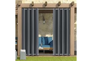 LIVEGO Rideau Exterieur Terrasse,imperméables,Coupe-Vent,Rideau Pergola Extérieur Occultants à Double œillet à Isolation Thermique pour tonnelle de Porte de Jardin,Gris foncé,1 pièce|132x238cm(LxH)