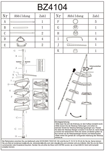 WOLTU BZ4104-1 Badregal Duschecke Teleskop , Höhe 120-250cm , 4 wasserdurchlässige Ablagen, 3 Handtuchhalter , Weiss - 4