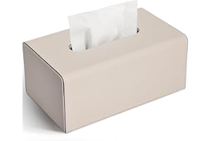 KINGFOM Rectangular Tissue Box Cover, Decorative Tissue Box Holder for Home, Office, Car – Stylish PU Leather Tissue Boxs for Desk or Vanity (Beige, Rectangular)