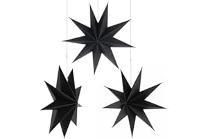 WISHSTAR Gwiazdy składane, czarne, gwiazdy, dekoracja na Boże Narodzenie, papierowe gwiazdki do zawieszenia, papierowa gwiazda bożonarodzeniowa, gwiazda dekoracyjna, Boże Narodzenie, do domu, na imprezy,