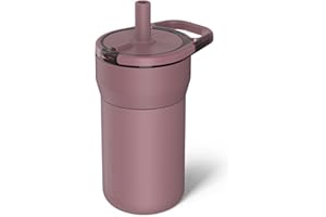 BrüMate Leap Kinderbecher mit Griff und weichem Silikon-Trinkhalm, 340 ml, langlebig, sturzsicherer Silikonmantel, aus isoliertem Edelstahl, Becherhalterfreundlich, Rosa Taupe