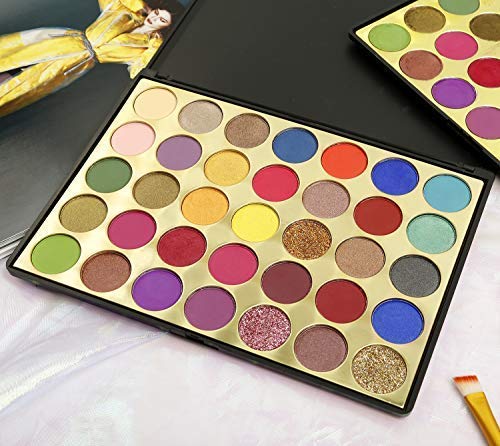 DE'LANCI Palette Fard à Paupière Mat et Glitter, Pro Coloré Eyeshadow Palettes Pigmentée 35 Couleurs,Bleu Rouge Vert Rose Or Jaune Violet,Crème Métallique Brillant Warm Palettes de Maquillage Yeux