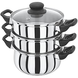 Judge Basics à 3 étages Multi Cuiseur vapeur avec couvercle en verre, fonctionne sur tous les types de plaques de cuisson Induction 24 cm
