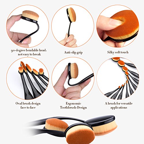 Oval Make-up Pinsel Set, Omorc 10 Stück Professionelle Foundation Concealer Verblender Pinsel Flüssiges Pulver Creme Kosmetik Pinsel, Zahnbürste geschwungene Make up Pinsel Augenbrauen Pinsel für Gesicht - 3