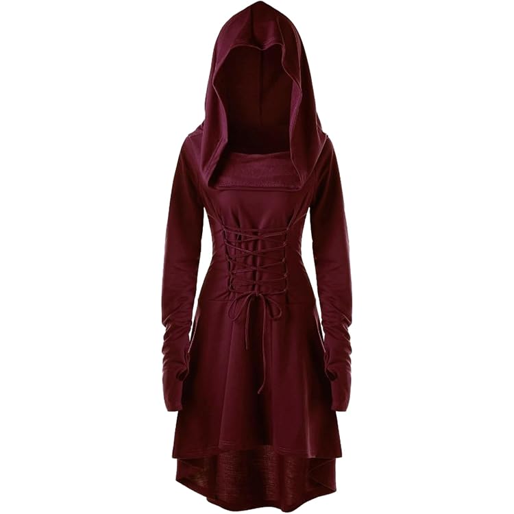 Damen Renaissance Kleid Mit Kapuze – Mittelalterlich, Gothic, Lang, Mit Schnürung, Für Cosplay & Halloween