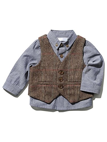 M&Co Baby Boy Long Sleeve Smart Long Sleeve Classic Shirt And Tweed Waistcoat Party Set Blue 12/18 Mnth