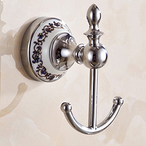 L&HM Appendiabito da Parete con Singolo Gancio Attaccapanni a Muro per Vestito Asciugamano Cappello Europeo Stile in Acciaio Inossidabile e Ceramica Blu e Bianco Porcellana