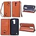Produktbild Lonchee LG K7 (5,0 Zoll) Wallet Tasche Brieftasche Schutzhülle , geprägten Design Hochwertige PU Leder Folio Tasche Case Hülle im Bookstyle mit Standfunktion Kredit Kartenfächer (braun)
