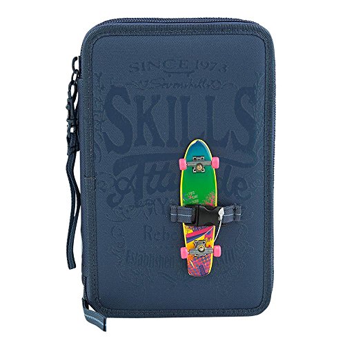 Preisvergleich Produktbild 7 Skills 3-fach Federtasche blau mit Fingerboard