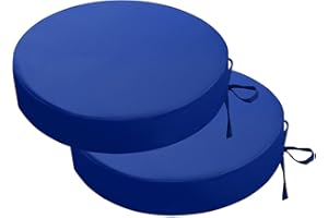 PRIMEPATIO Round Outdoor Chair Cushions Set of 2, Thick 7cm, Round Garden Seat Cushions with Ties, Waterproof Patio Bistro Chair Pads for Outdoor Furniture, 38 x 38cm, Navy Blue