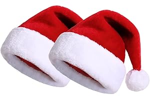 KONVINIT Xmas Hat Christmas Hat for Adult Deluxe Plush Santa Hat with a Faux Fur Pompom on top and wide for Santa Costume