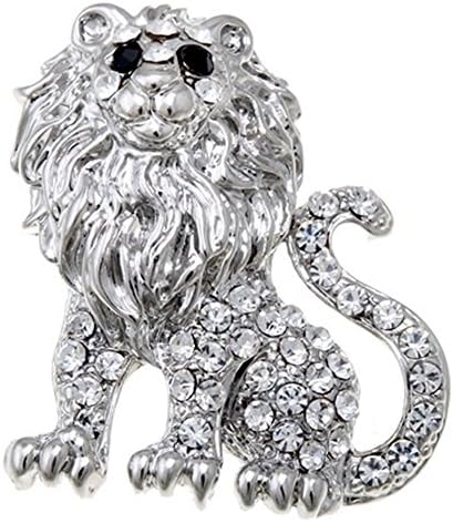 Silver Tone Crystal Encrusted Lion Brooch