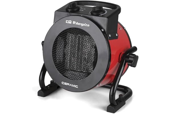 Orbegozo FHR 2050, Calefactor eléctrico, cerámico profesional, 2000 W, 2 potencias de calor, control ajustable de temperatura, protección contra sobrecalentamiento, posición ventilador, color rojo