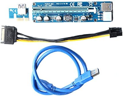 20pcs-Pack PCIe RiserVER 008C LED PCI-E 16x to 1x Powered Riser Adapter Card w/ 60cm USB 3.0 Extension Cable & MOLEX to SATA Power Cable - GPU Riser Adapter - Ethereum Mining ETH+MintCell
