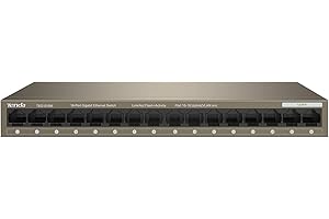 Tenda TEG1016M Switch Ethernet Gigabit, 16 Puerto 10/100/1000Mbps, Una Clave Vlan,Protección contra Rayos, Escritorio o de Montaje en Pared, Plug & Play, No Requiere Configuración, Silencio, Metal
