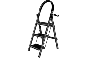 ‎HOMEWELL Klappbare Trittleiter, 3 Stufen, mit Werkzeugablage und Handläufen, für Haus, Küche, Speisekammer, Schränke, Büro, Leiter, zusammenklappbar, 3-stufig, für den Innen- und Außenbereich (schwarz)