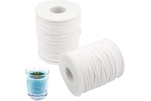 Huayue 2 Rollos 61m Velas Mechas de Velas Naturales, Mecha de Algodón Mechas Antorchas, Mechas Enceradas de Velas para la Fabricación de Velas, Vela DIY (0.24mm,Blanco)