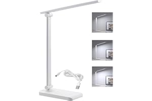 CLUHERTVY LED Desk Lamp, Desk Lamp with USB Charging Port, Eye Caring Table Lamp, 3 Brightness Levels, Touch Control Daylight Lamp for Desk, Office, Reading, Bedroom, Gifts