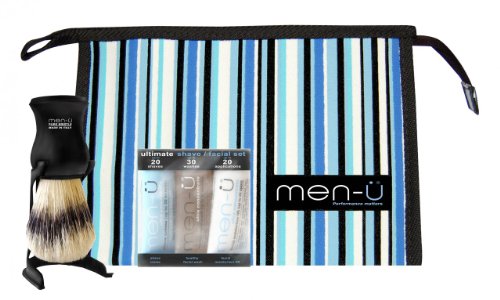 Shaving Brushes by Men-u Barbiere Pure Bristle Shave Brush and Stand Blue with Free Shave Creme Tube 15ml