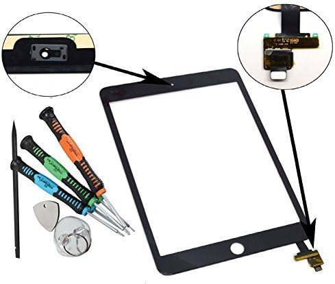 Trop Saint® Touch Screen Black Replacement Digitizer Front Glass Compatible with iPad Mini 3 IC Chip and Camera Bracket - Compatible with iPad Mini 3 (this is not a full LCD screen) + tools