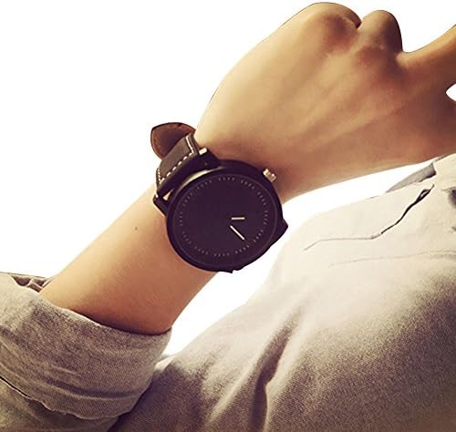 Yosmeite Women Men Couple Faux Leather Watch Quartz Analog Wristwatch Nice Gift (Black)