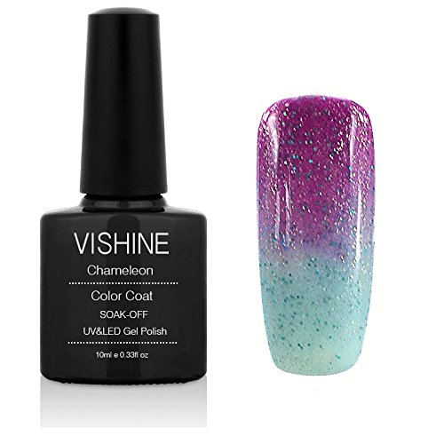 Vishine Shellac UV LED Gel aufloesbarer Nagellack 10ml Farbwechsel Thermo Gel Gellack glitzer lila-mint Nagelgel Farblack Farbgel (5728)