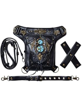 Bhome Retro Rock Weinlese Gotische Steampunk Punk Männer Frauen Leder Schultertasche Taille Beinbeutel