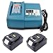 Produktbild Ladegerät & 2 x Akku für Makita BL1840 DC18RA DC18RC [Ladegerät 14,4V-18V Li-Ion mit Makita BL1830 18 V 4,0 Ah Li-ion]