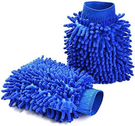 Click2u Premium Microfiber Car Wash Mitt (2-Pack) Car Cleaning Wash Gloves Mitt with Cleaning Cloth, Windows Polishing, Dusting and Noodle