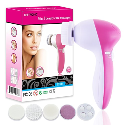 ChiTronic 5 in 1 Multi-Function Portable Facial Skin Care Electric Massager Scrubber with Facial Latex Brush Cosmetic Sponge (Batteries not included)
