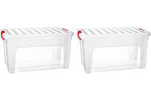 AC - Pack de 2 Cajas de Almacenamiento KLIP K3 - Fabricado en plástico - Contenedor para almacenar Juguetes, Libros, Ropa, Mantas - 36 x 52 x 27,5 cm - 36 litros