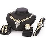 XXL Schmuckset Collier Ohrringe Ring und Armband Modeschmuck Gold Weiß