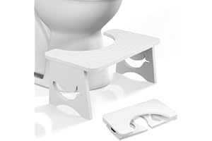 MAIJIAJU Bamboo Folding Toilet Stool, 17.5cm Whale Design Squatting Potty for Adult Poop Stool, Non-Slip Toddler Toilet Step Stool Relieves Constipation Collapsible Squat Aid for Bathroom (White)