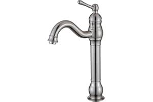 ‎FWZZQ FWZZQ Wasserhahn Bad Hoch Retro, Waschtischarmatur Matt Gebürstet, 360° Drehbar Armatur Waschbecken, Einhebel Mischbatterie Badarmatur aus Messing Hoher Auslauf für Badezimmer