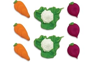 Anniversary House Hand-made Vegetable Patch Edible Sugarcraft Cake Toppers | Carrot, Cauliflower, Radish | 2-3cm each | SF611, Green, Orange, Violet
