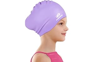 FUNOWN Badekappe für Kinder, langes/kurzes Haar, Unisex-Badekappe für Mädchen und Jungen im Alter von 3–15 Jahren, wasserdichte Badekappe für Kleinkinder, wasserdichte Silikon-Badekappe