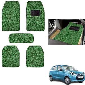 Autokaar 12 mm Anti Skid Curly Car Foot Mat | Noodle Mat for Maruti Alto 800 (Set of 5, Black Green)