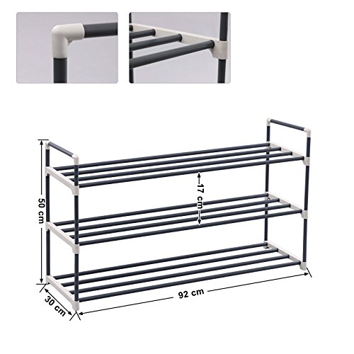 Songmics Schuhregal Schuhständer mit 3 Ablagen für bis zu 15 Schuhe grau 92 x 54 x 30 cm (B x H x T) LSA13G - 5