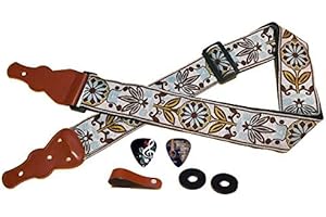 ART TRIBUTE Sangle de guitare de style folk - Lot de cintres de guitare tissés jacquard avec 2 verrous de sangle et 2 médiators - Sangle pour guitares basses, électriques et acoustiques avec poche à médiator