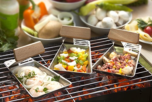 hecht international Grillzubehör, Grillpfännchen „Gustico“, 2-er Set, silber, 17 x 11 x 2 cm, 201270219-HE - 3